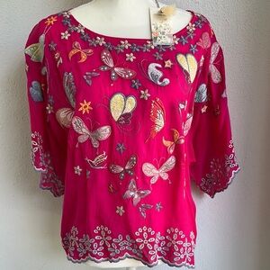 Embroidered Butterfly Pink Top